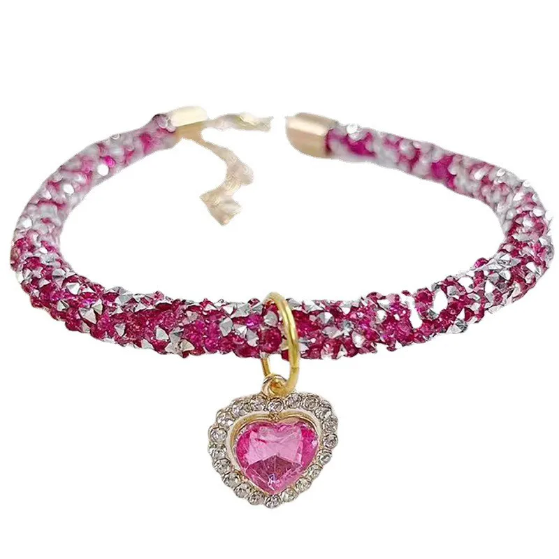 Crystal Cat Collar Heart Gem Pendant Party Rhinestone Necklace Adjustable Cats Puppy Chihuahua Wedding Pet Accessories pet collar pet necklace