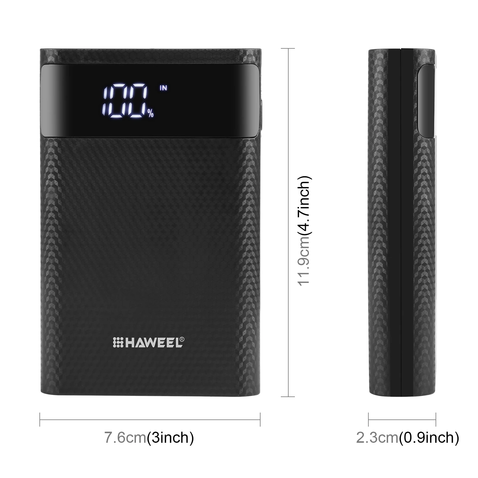 HAWEEL Power Bank Shell Box DIY 4x 18650 Battery (Not Included) 12000mAh Dual-way QC Charger with 2x USB Output & Display