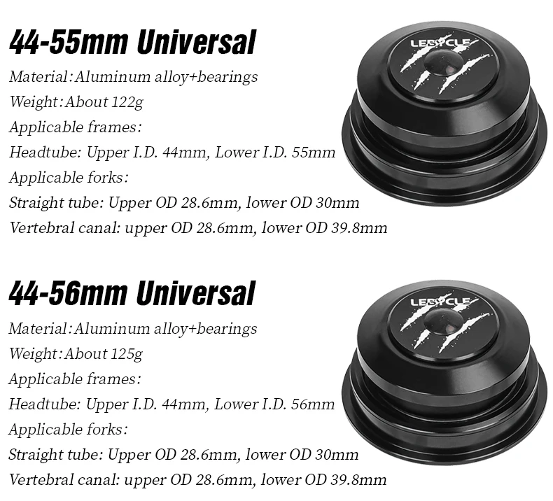 LEBYCLE MTB-Fahrrad-Headset 28,6 mm Gewindelose gerade Rohrgabel CNC 1-1/8 Zoll 34 mm abgedichtetes Lager 44 mm halbintegriertes Headset – Detail 7