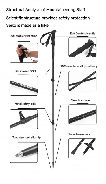 Bâtons De Randonnée Pliables Naturehike - Aluminium 7075 Ultraléger (234g) - Ajustables 115-135 Cm - Pour Trekking, Randonnée