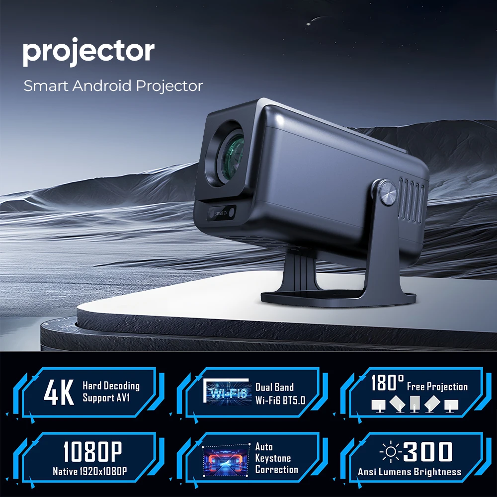 Brilliant 4K Smart Projector With WiFi6 Auto Focus For Immersive Home Theater