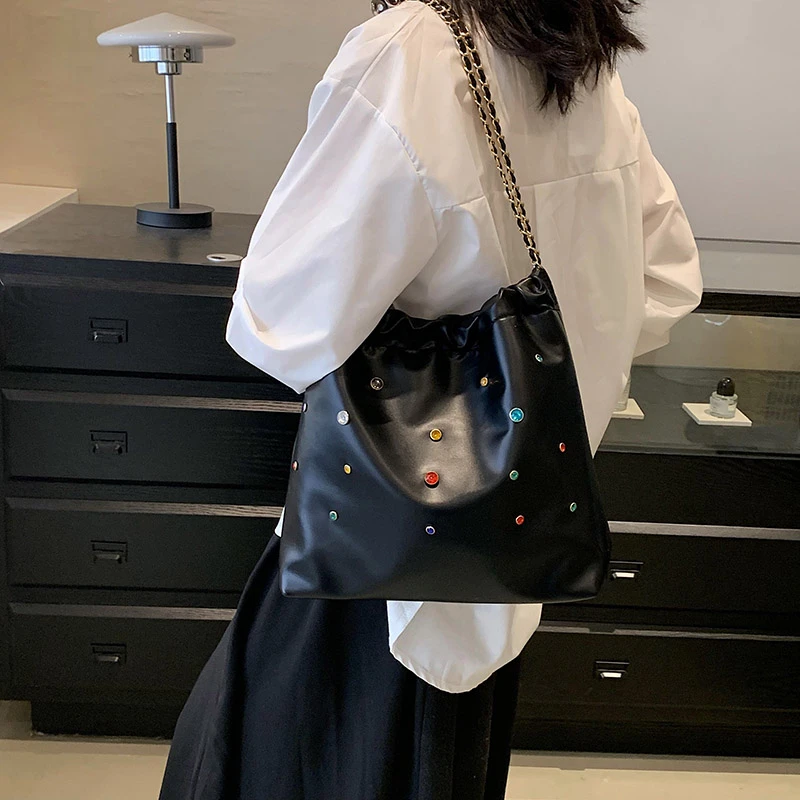 

Fashion Silver Big Handbags Designer Women Shoulder Side Bag 2023 New Fashion Y2k Luxury Leather Lady Diamonds Tote Bag