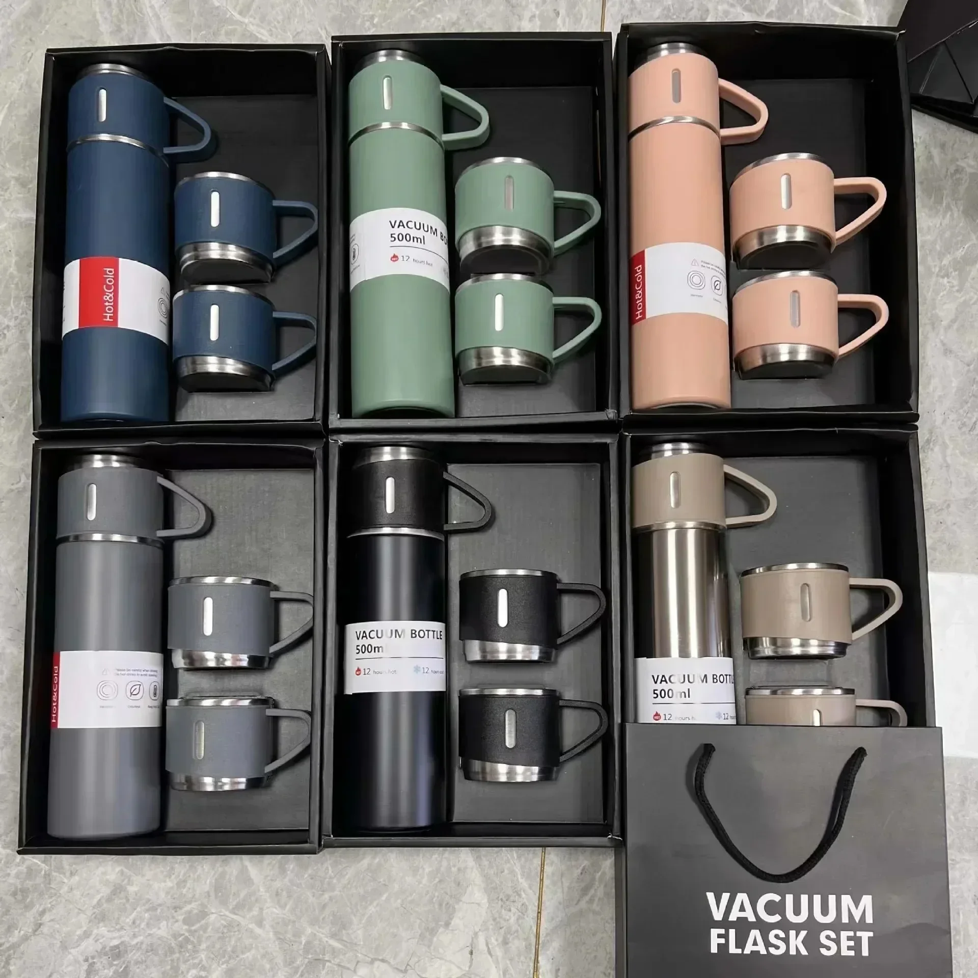 Stainless Steel Vacuum Insulated Bottle 500ml Portable Thermal Mug Business Style Coffee Mug Office Gift Set 304 Steel Insulated water bottles Practical Beach Essentials