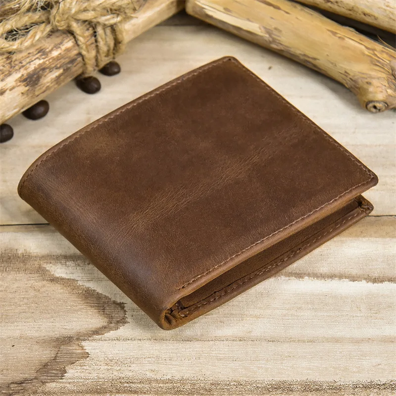 Luufan Vintage Men's Wallet Genuine Leather Short Purse Wallets Men Small Slim Coin Purse Trifold Carteira Pocket Male Wallet 2