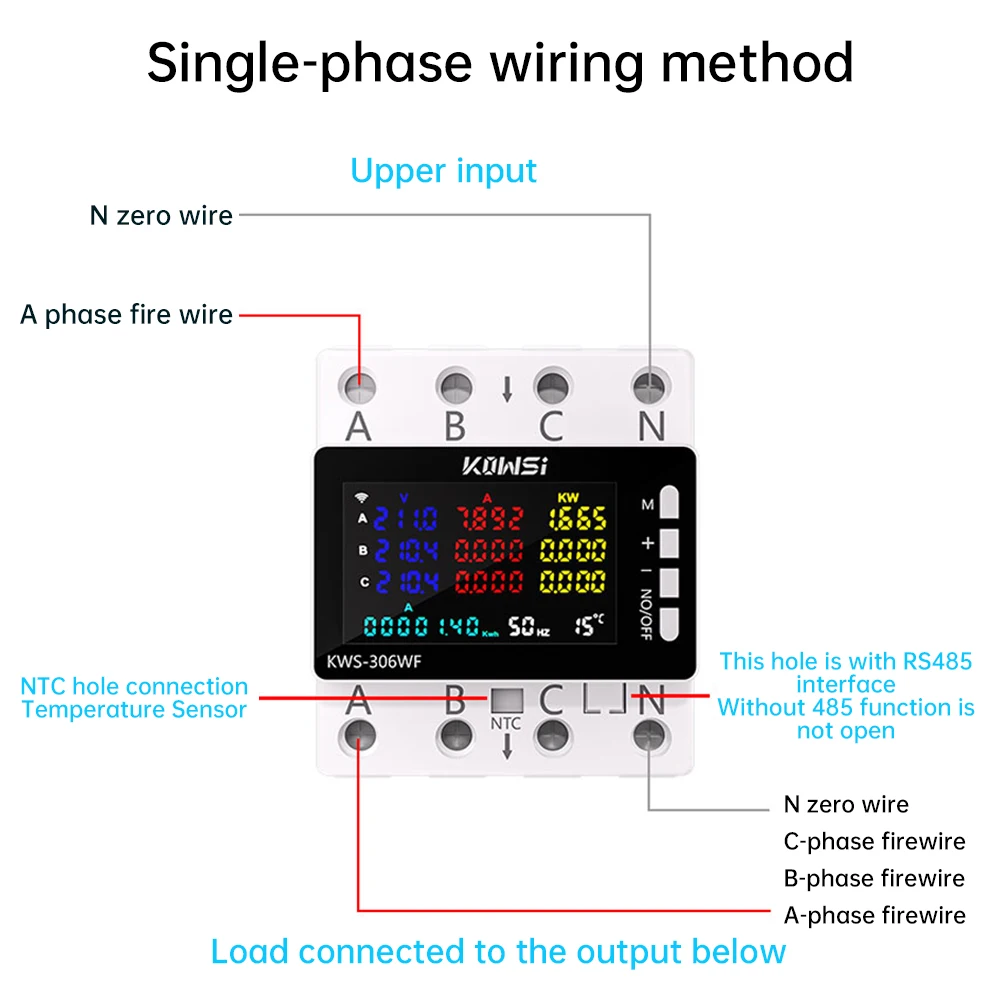 Умный Wi-Fi счетчик электроэнергии реле напряжения KWS-306WF 3 фазы 380В 80A