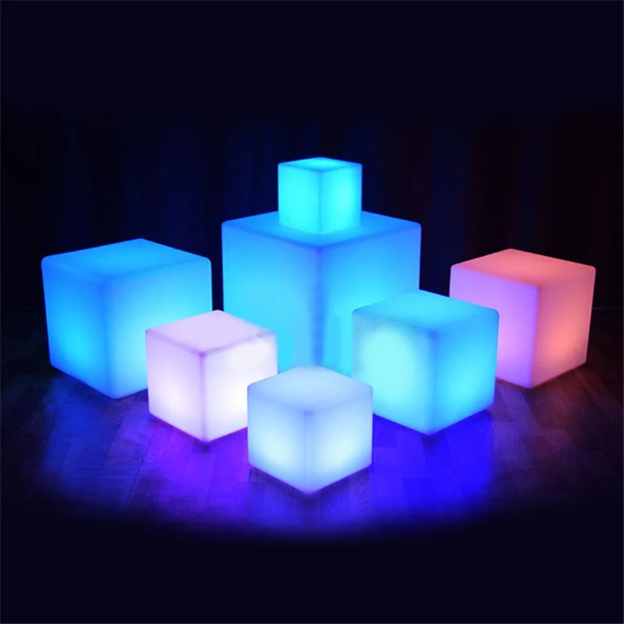 LED Luminous Cube Bar Table Lamp Battery Powered Remote 16 Color KTV Party Glowing Seat Light for Garden Hotel Decor Night Light