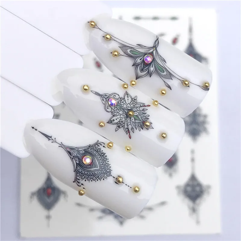 Water sticker for Nail Art Decoration Mandala lotus moon Diamonds adhesive design