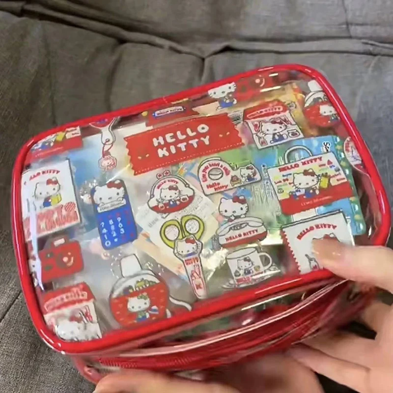 Cartoon Cute Kt Cat Makeup Bag Kawaii PVC Transparent Portable Large-Capacity Waterproof Storage Bag Travel Wash Handbag 2
