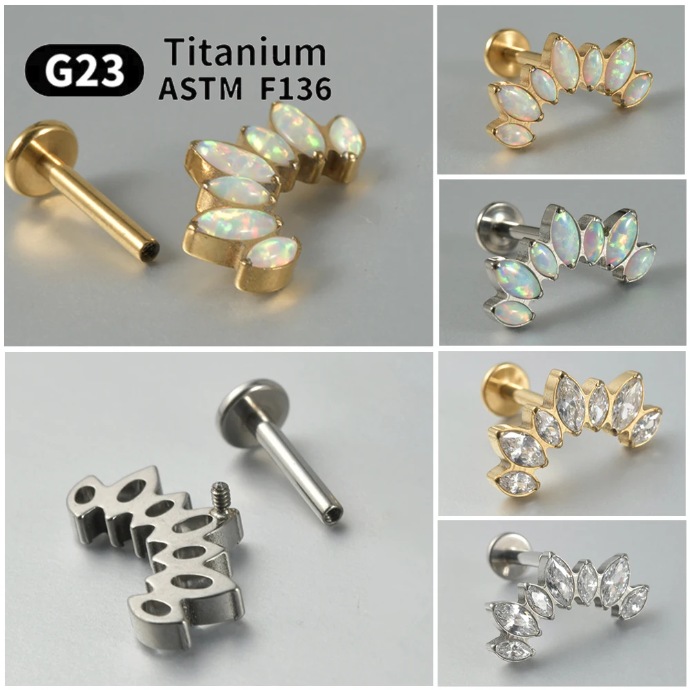1Pc G23 Titanium Marquise Opal Labret Lip Ring Ear Cartilagine Tragus Helix Lobe Orecchini Daith For Women Piercing Body Jewelry