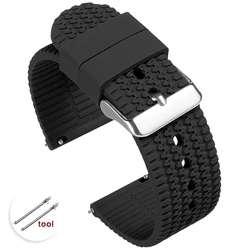 Breathable Waterproof Silicone Watch Band - Durable Perforated Rubber Strap Replacement Bracelet - 18mm (Black)