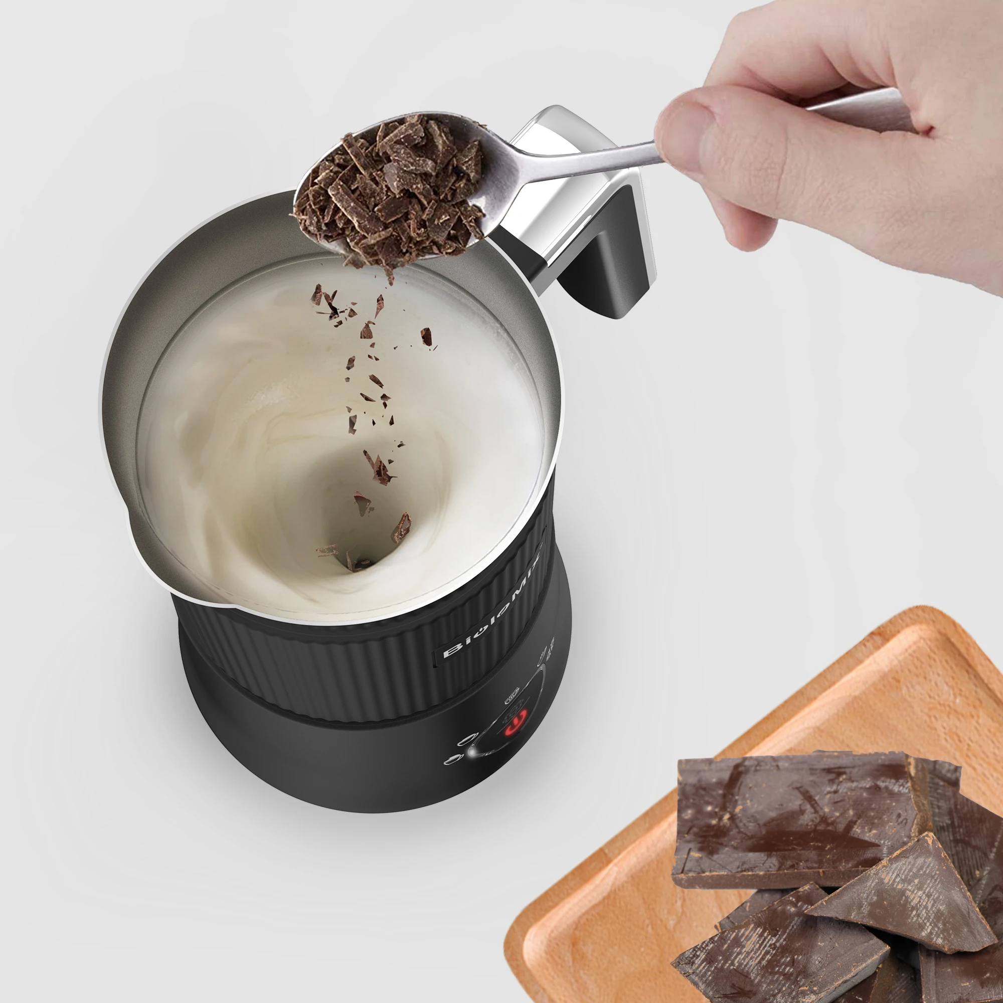 BioloMix Detachable Milk Frother and Steamer,5-in-1 Automatic Hot/Cold Foam and Hot Chocolate Maker,Dishwasher Safe 5
