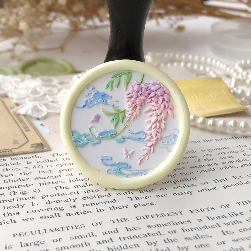 3cm Wisteria Fire Seal Stamp Copper Head Multi-Layer 3d Laser Relief Wax Seal Stamp Carved Brass Head Envelope Sealing