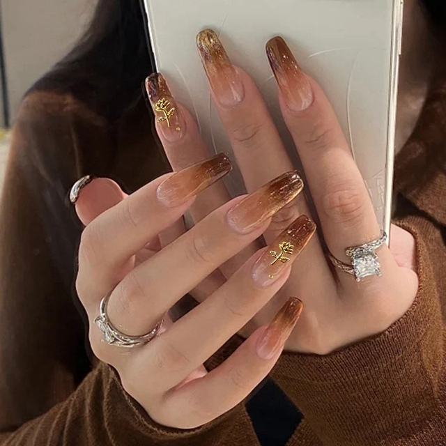 Detachable Jelly Gradient with design False Nails Wearable Ballerina Coffin Fake Nails Full Cover Nail Tips Press On Nails