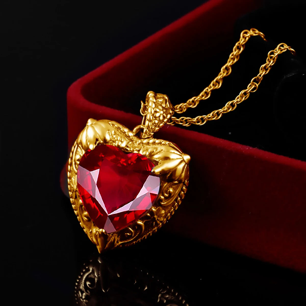 Collana Cuore 3D In Argento Sterling 925 Con Granato – Ciondolo 1,1x2 Cm – Catena 45 Cm – Regalo Per Lei