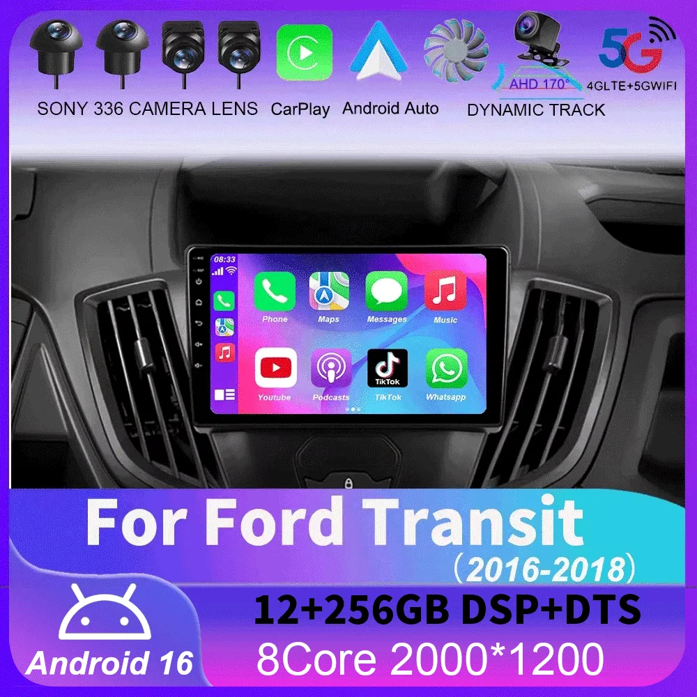 Android 16 Inalámbrico Carplay y Auto WIFI + 4G para Ford Transit 2015 2016 2017 2018 autoradio reproductor de video multimedia estéreo 2d 1