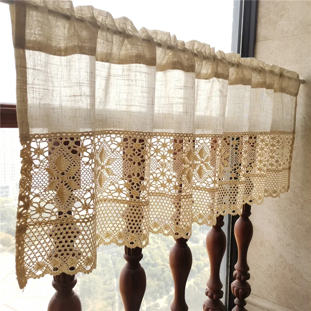 Retro Tassels Short Curtains For Kitchen Beige Cotton Linen Lace Half Tulle  Curtain Wine Cabinet Door Christmas Decor Curtain - AliExpress, image size:1000x1000