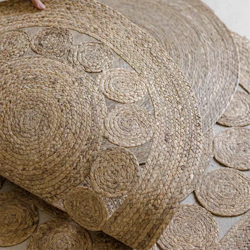 Woven Round Mat 100% Plants Carpets For Living Room Bedroom Decor Home Decoration Floor Mats Natural Rattan Grass Rugs 5