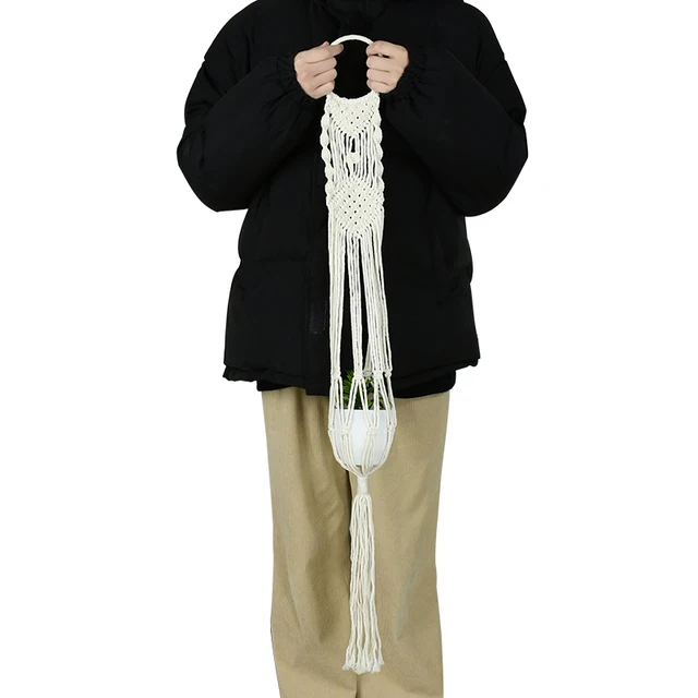 Növényi Fogasok Beltéri Függő Ültető Tartó Kosár Fa Gyöngyökkel Dekoratív Virágcserép -Tartó Bojt Boho Otthoni Dekorációhoz - Image 5