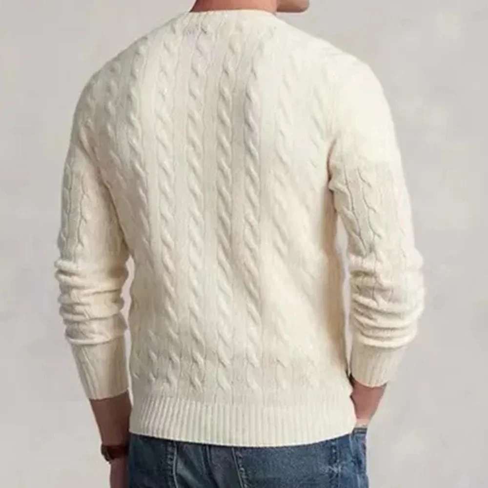 2024 RL Fall Winter Men's Wool Sweater New Masculine Pony Pullover 100% Cotton Knit Pullover Fashion Solid Color Casual Sweater