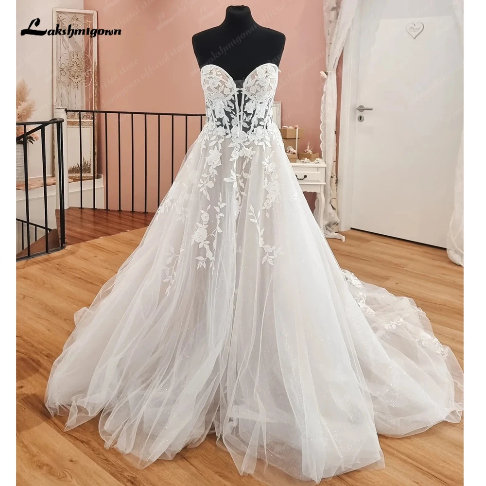 

Lakshmigown Блестящий тюль с цветочным рисунком в стиле бохо женское милое 2024 Vestido Blanco Boda Свадебные пляжные платья для чеков