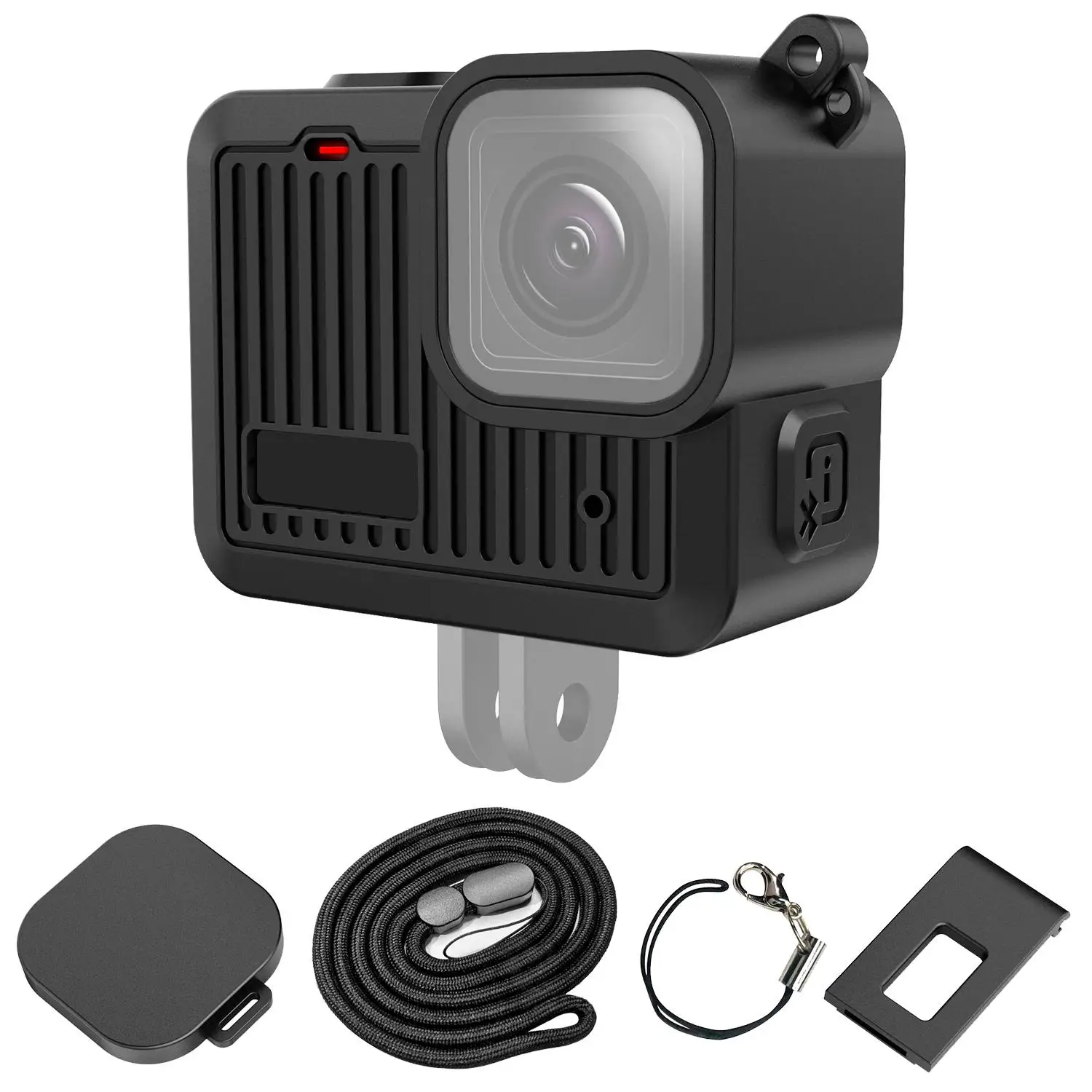 PULUZ étui de protection en Silicone couvercle d'interface latérale avec dragonne et couvercle d'objectif pour GoPro HERO 4K 2024