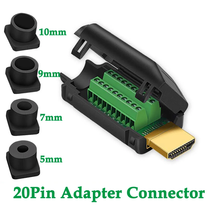 

1PCS DIY HDMI Male 20Pin Adapter Connector Plug Breakout Terminals Solderless Connector With Cover 20P