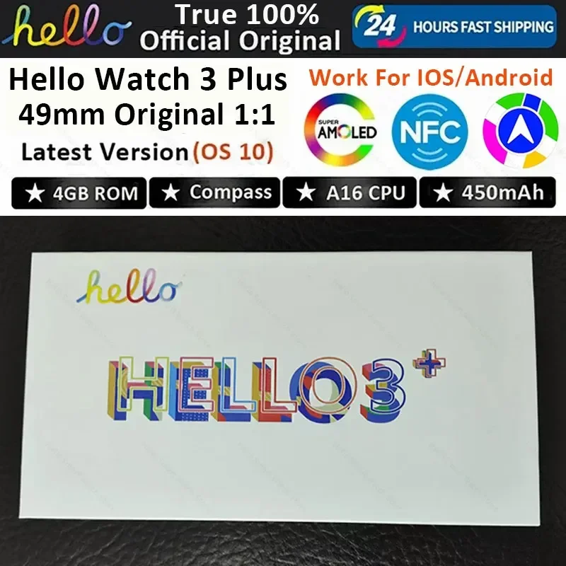 

New Official Original Hello Watch 3 Plus Smartwatch 49mm HD AMOLED 4G ROM NFC Compass Clock Bluetooth Call Smart Watch Men Women