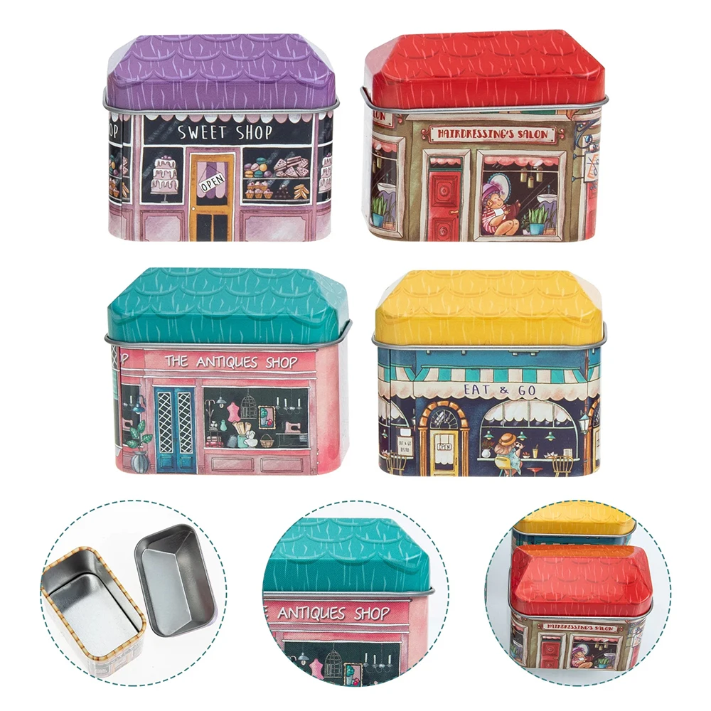 

Mini Shop Design Collectables Tin Box Little House Seal Storage Box Candy Chocolate Container Small Packing Gifts for Kids Girl