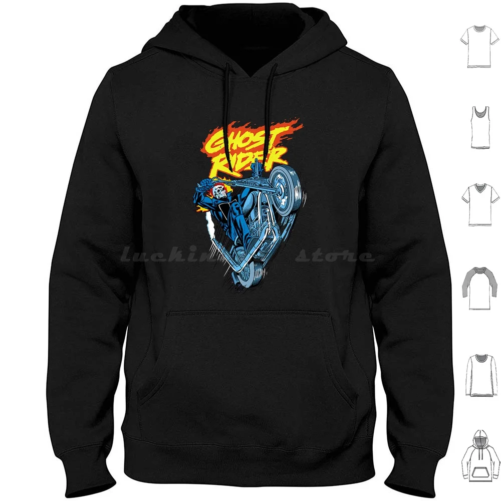 Felpa Con Cappuccio Ghost Rider Cotone Manica Lunga Ghost Rider Biker Comic Comics Ghostrider Johnny Blaze Superhero Supereroi Tony