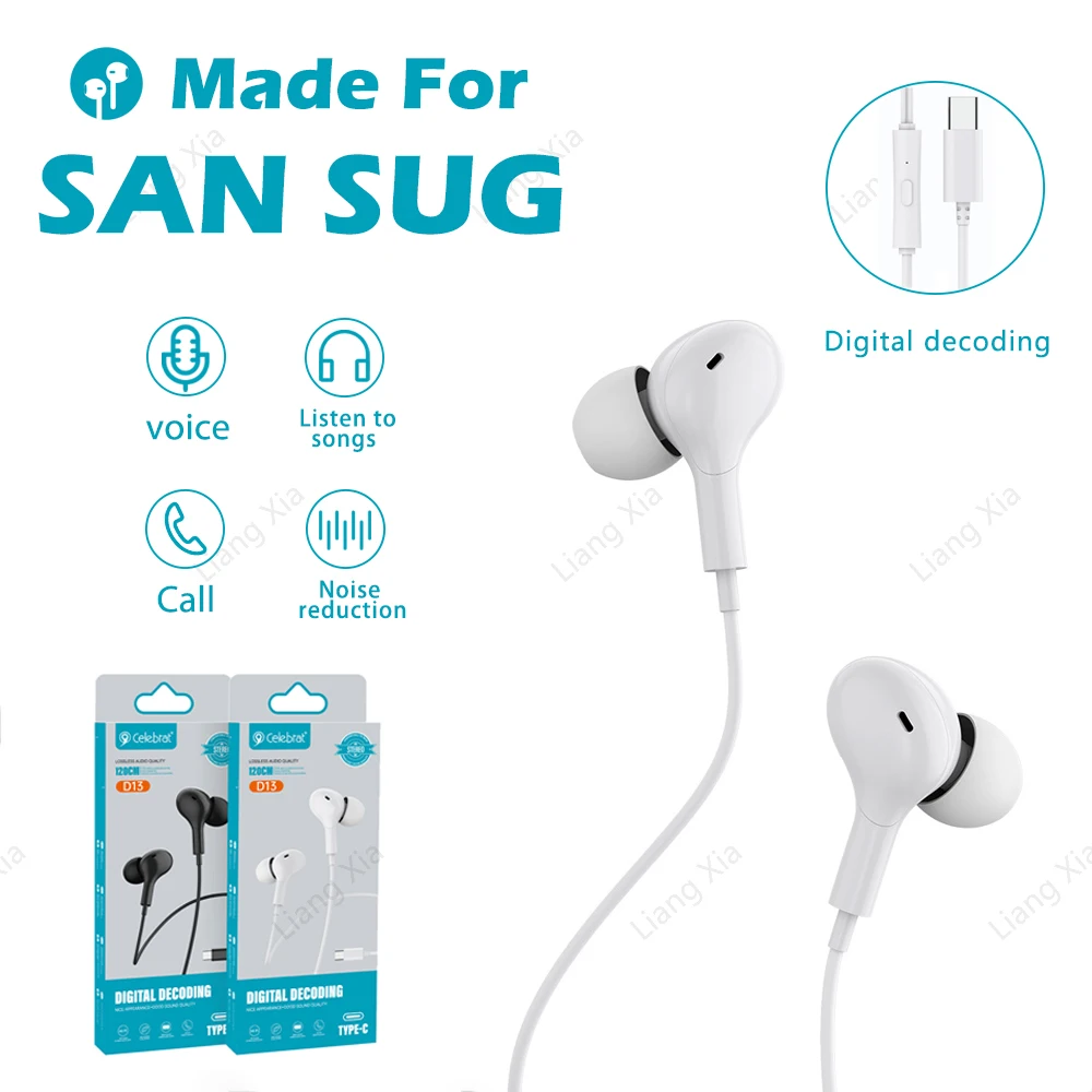 Универсальные проводные наушники-вкладыши типа C для Samsung Galaxy S23 S21 S22 Ultra Plus, Hi-Fi стерео наушники-вкладыши с шумоподавлением, спортивные наушники
