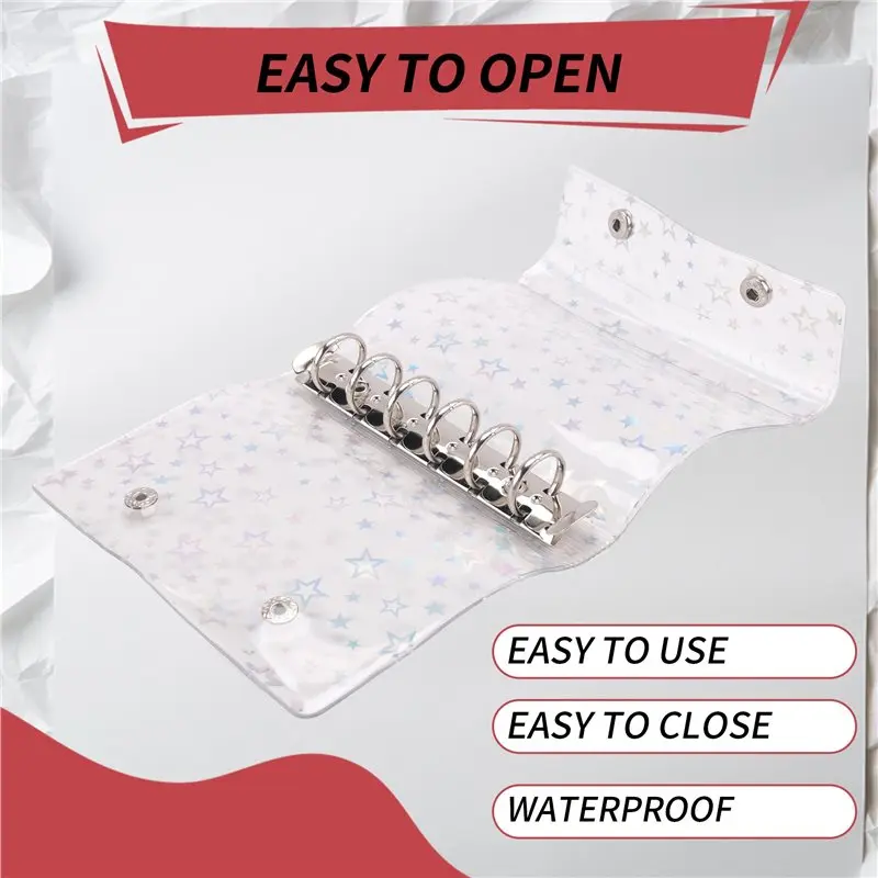 예산 바인더 커버 투명 PVC 바인더 글리터 스타 리필 가능 노트북 쉘 프로텍터(스냅 2개 포함)