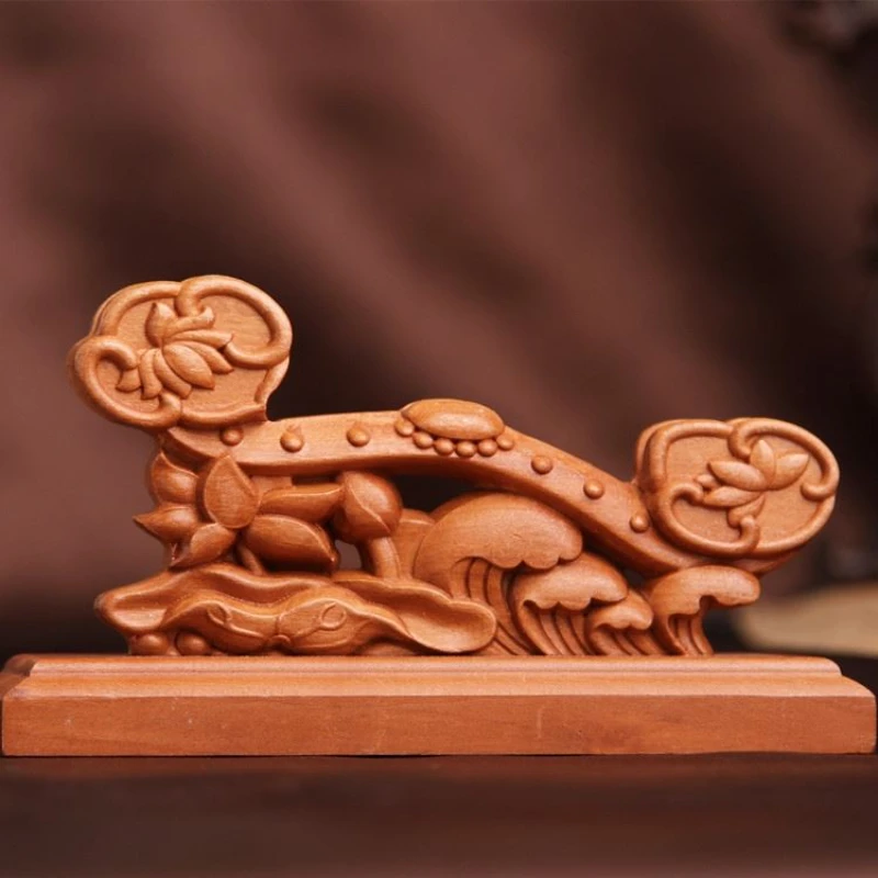 

Carved peachwood comb stand fine carved Ruyi wooden stand Classical peachwood stand base comb ornaments Wooden comb stand