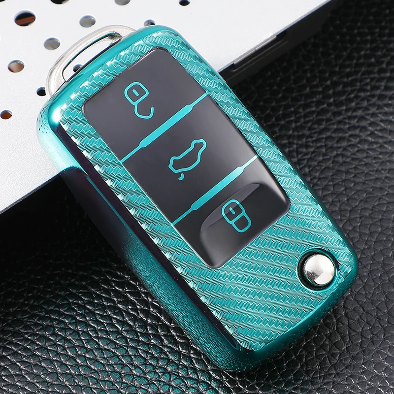 Sleek Carbon Fiber Car Key Cover with Keychain