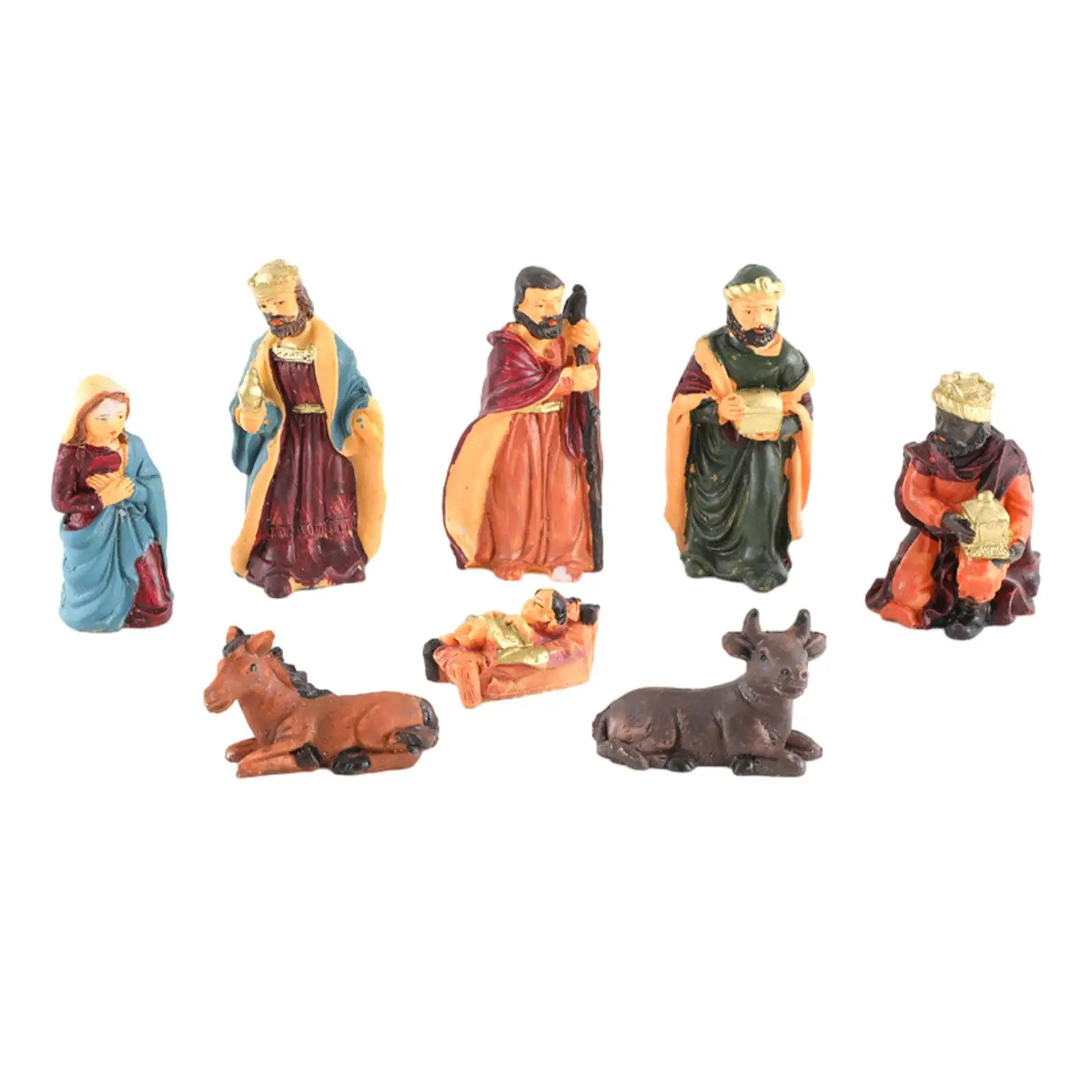 8 Pieces Christmas Nativity Scene Figurine Set Decorative Holiday Season Decor Colourful Ornament Decoration Xmas Sculpture