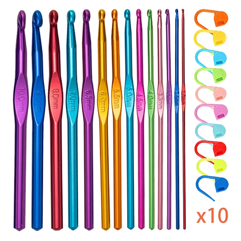 Stainless Steel Crochet Set Hooks Needles Alumina Knitting Hooks 2-10mm Yarn Needle Multiple Sizes Metal Sewing Accessories Tool
