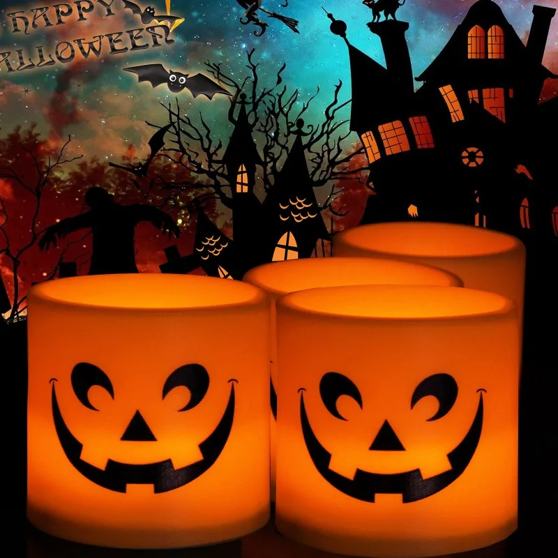 

Halloween Ghost Face Candle Light Led Electronic Decor Lamp Smokeless Yellow Flash Night Light Home Party Table Decoration Prop