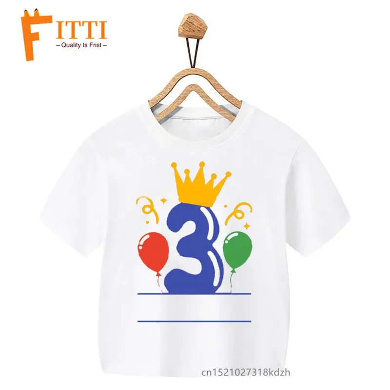 Girls' Summer White T-Shirt with Floral Balloon Print - Kawaii Birthday Design