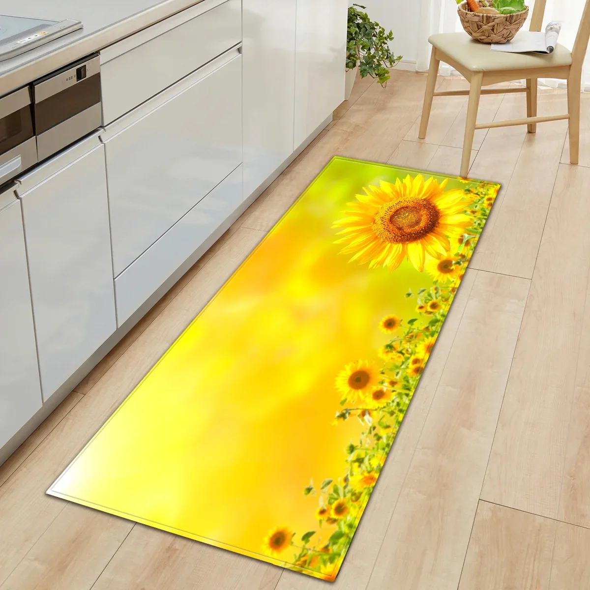 3D Sunflower Kitchen Rug Anti-slip Long Strip Living Room Carpet Soft Bedroom Hallway Doorway Floor Mat Home Decor 5