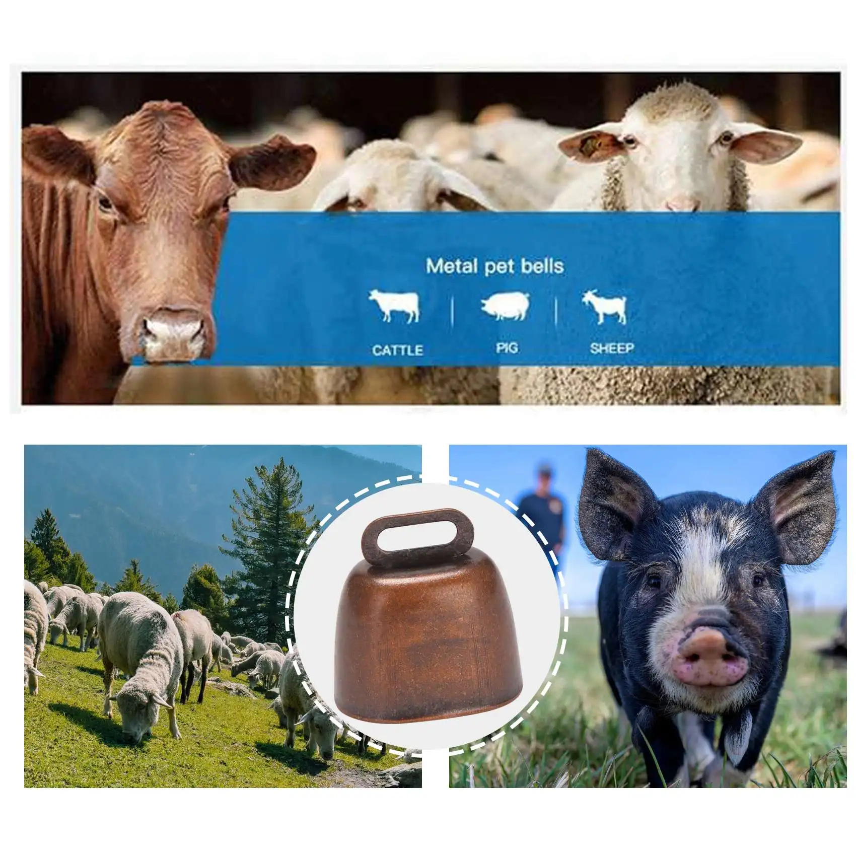 6 Pcs Metal Cow Bell, Cowbell Retro Bell for Horse Sheep Grazing Copper, Cow Bells Noise Makers