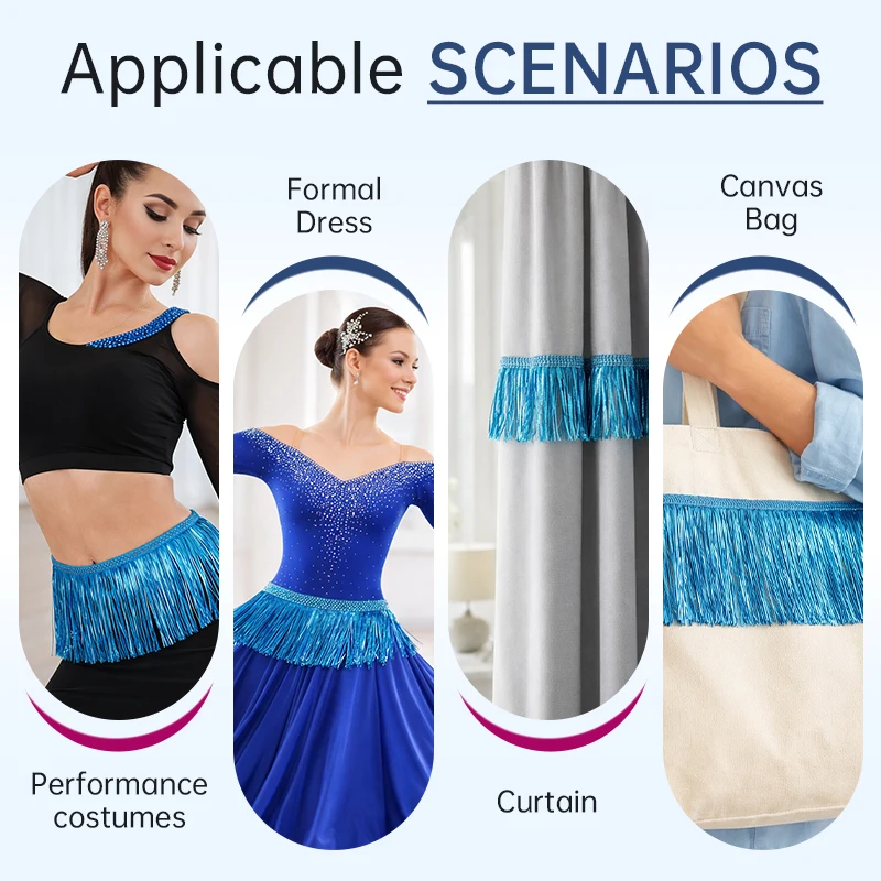 10M 10/15/20cm 반짝이는 태슬 프린지 레이스 트림, 라틴 드레스, 커튼, 소파, 의류 장 프린지, 바느질 공예, 원단 용품