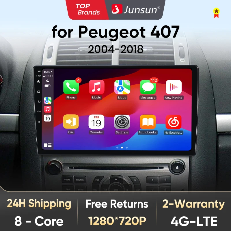 Junsun V1 AI Voice Wireless CarPlay Android Auto Radio for Peugeot 4G Car Multimedia GPS 2din autoradio