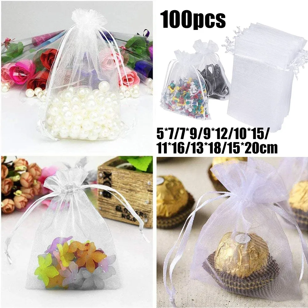 50 Sacchetti In Organza 15x20 Cm Con Coulisse – 10 Colori Per Bomboniere, Caramelle E Gioielli