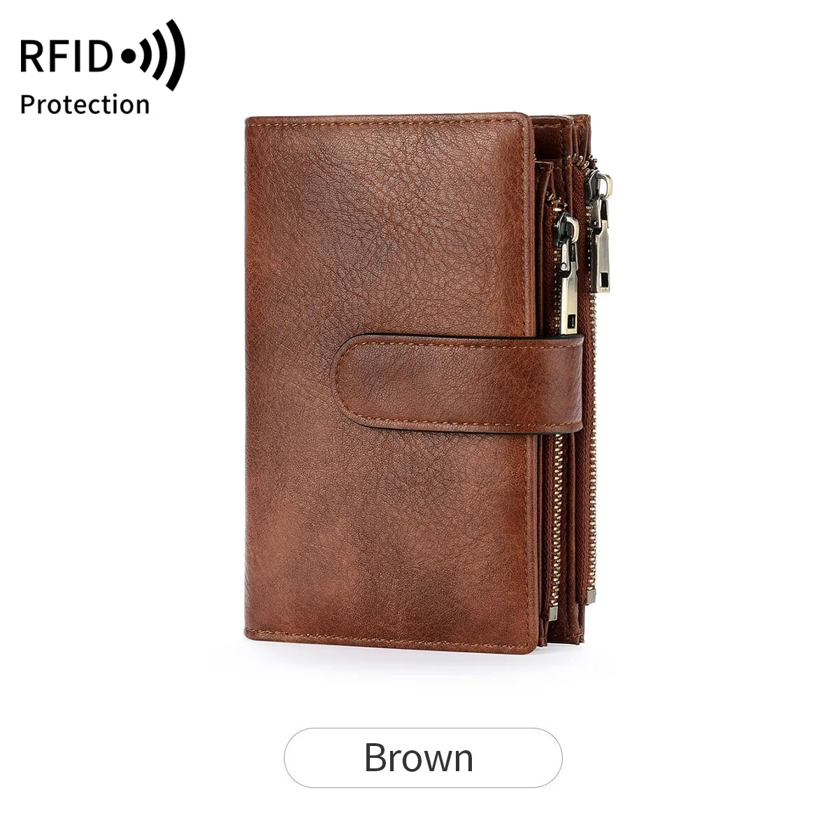 Vintage RFID Shielded Women's Trifold Wallet | Multi-functional Large Capacity Credit Card Holder with Zip Pockets & Snap Closure