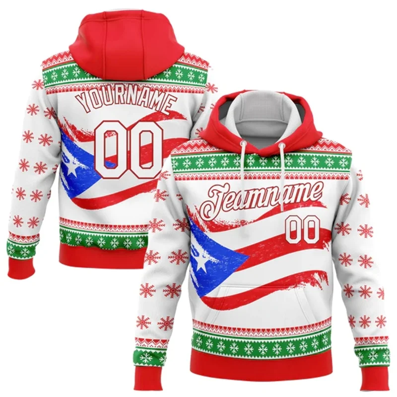 Custom Christmas Red White-Kelly Green 3D Mexico Flag Sports Pullover Sweatshirt Hoodie Christmas Pullover Sweatshirt Hoodie