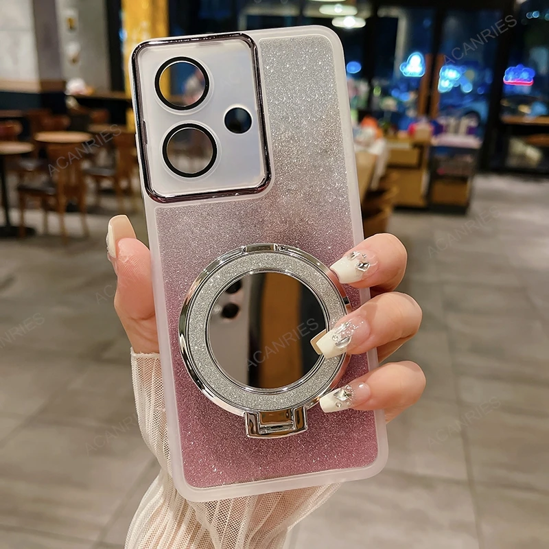 Glitter Clear Silicone Case with Makeup Mirror Stand Cover
