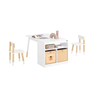 SoBuy KMB113-W table pour enfants avec 2 chaises groupe de sièges pour enfants avec table de jeu de rangement table d'activité multifonctionnelle pour enfants 2