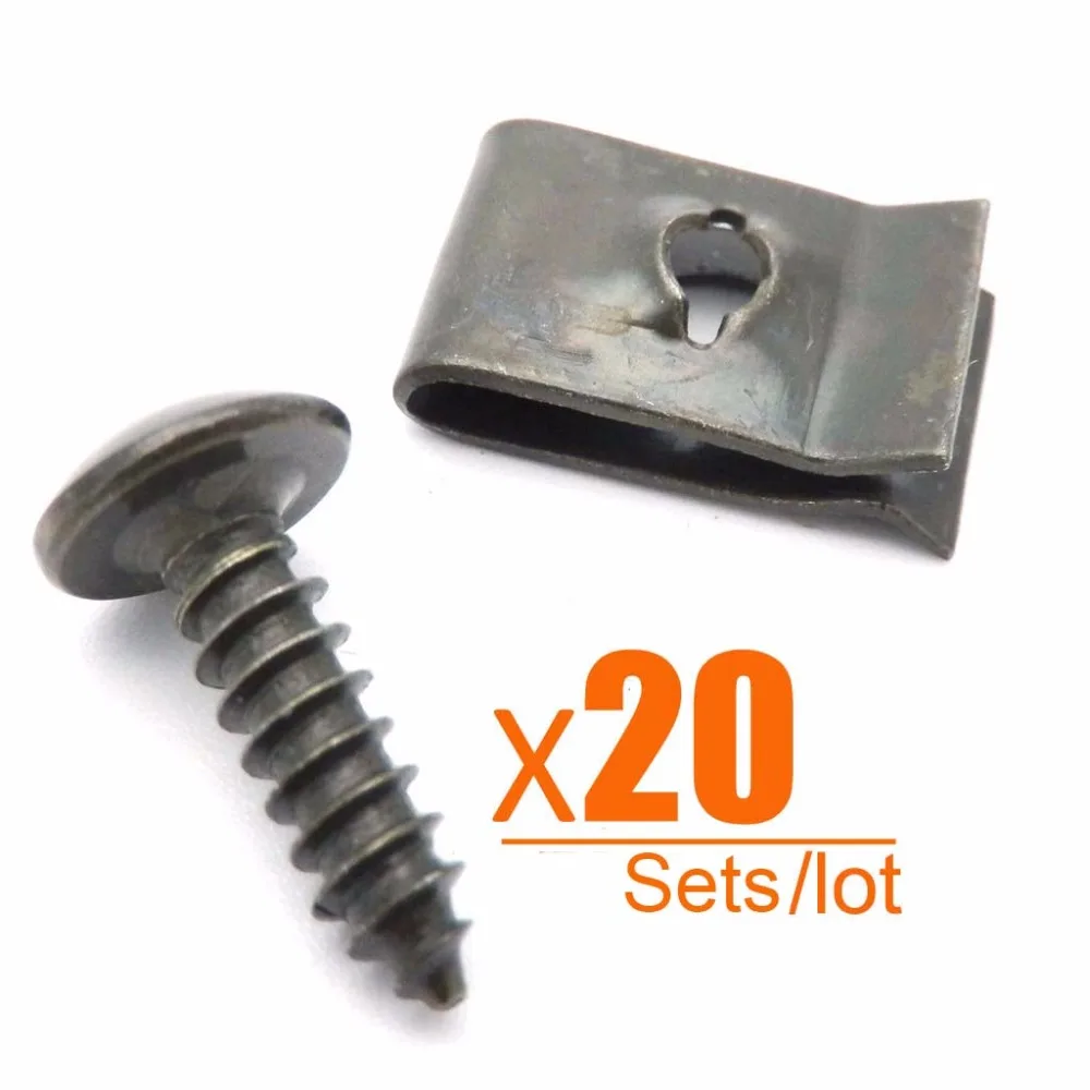 20 Sets Motorcycle Car Scooter ATV Moped Ebike Plastic Cover Metal Retainer Self-tapping Screws and U-Type Clips M4 M5