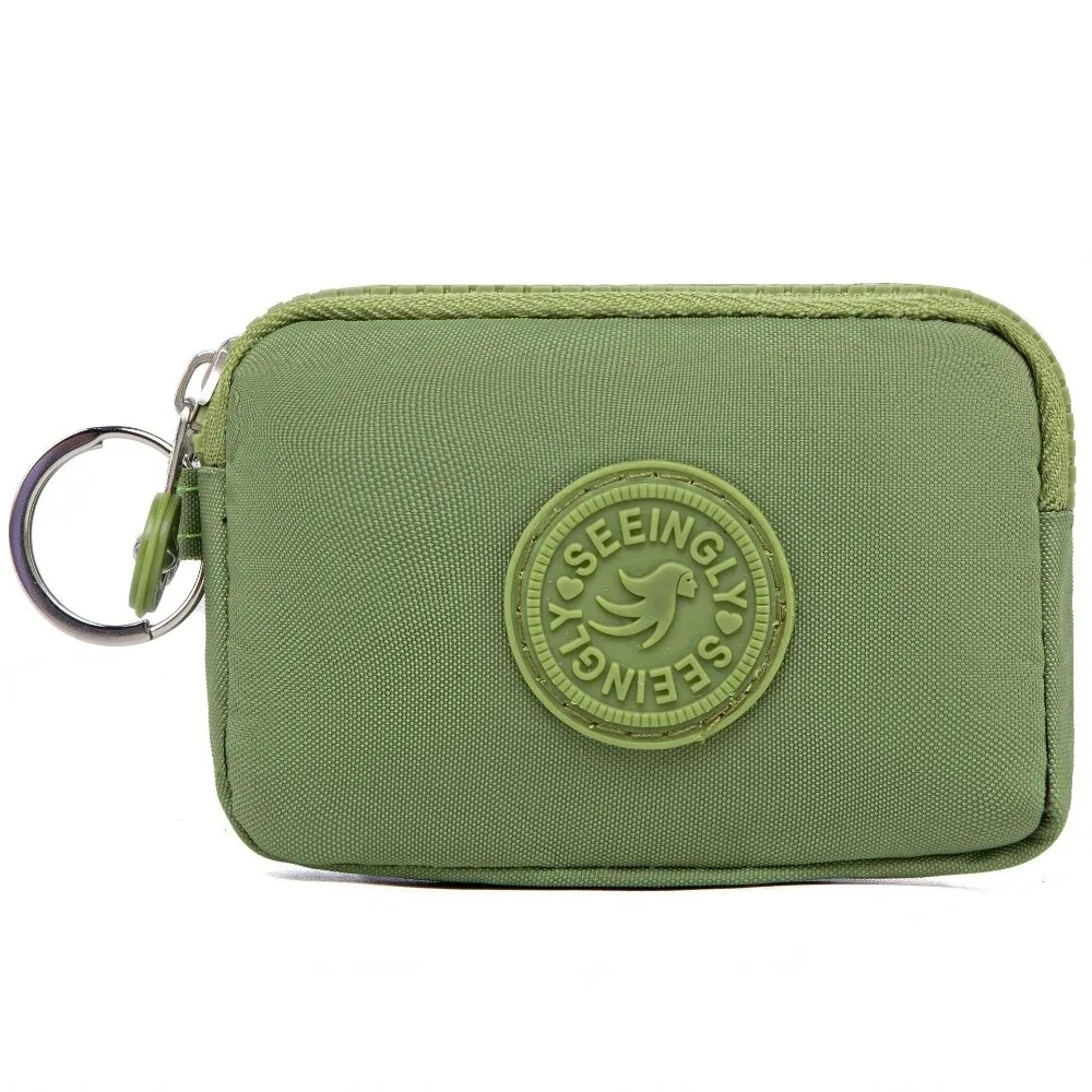 Compact Waterproof Double Layer Women's Wallet with Keychain and Nylon Zipper