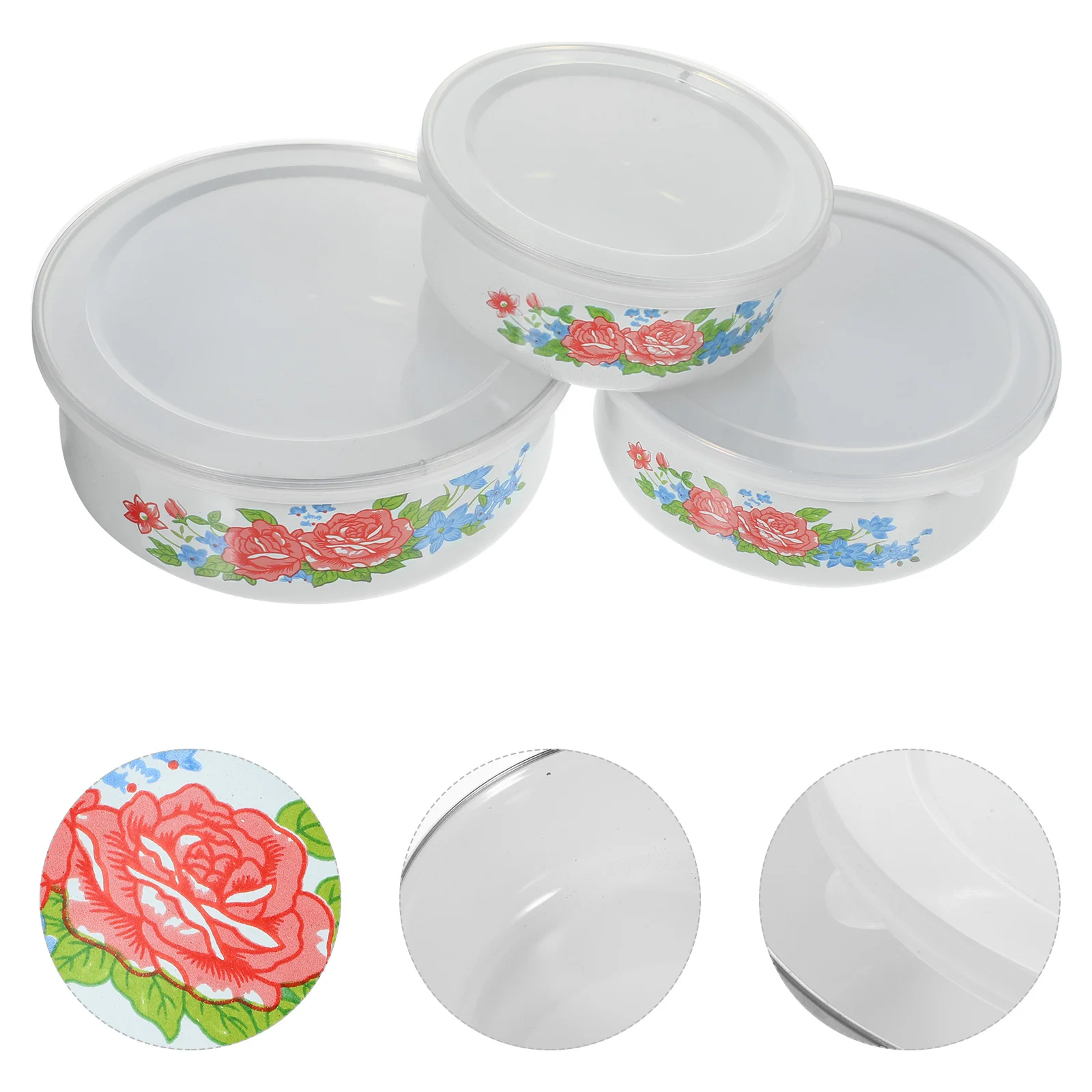 

3 Pcs Fresh-keeping Enamel Bowl Salad Bowls Food Preservation Vintage Appetizers Rice Storage Container Office Fruit