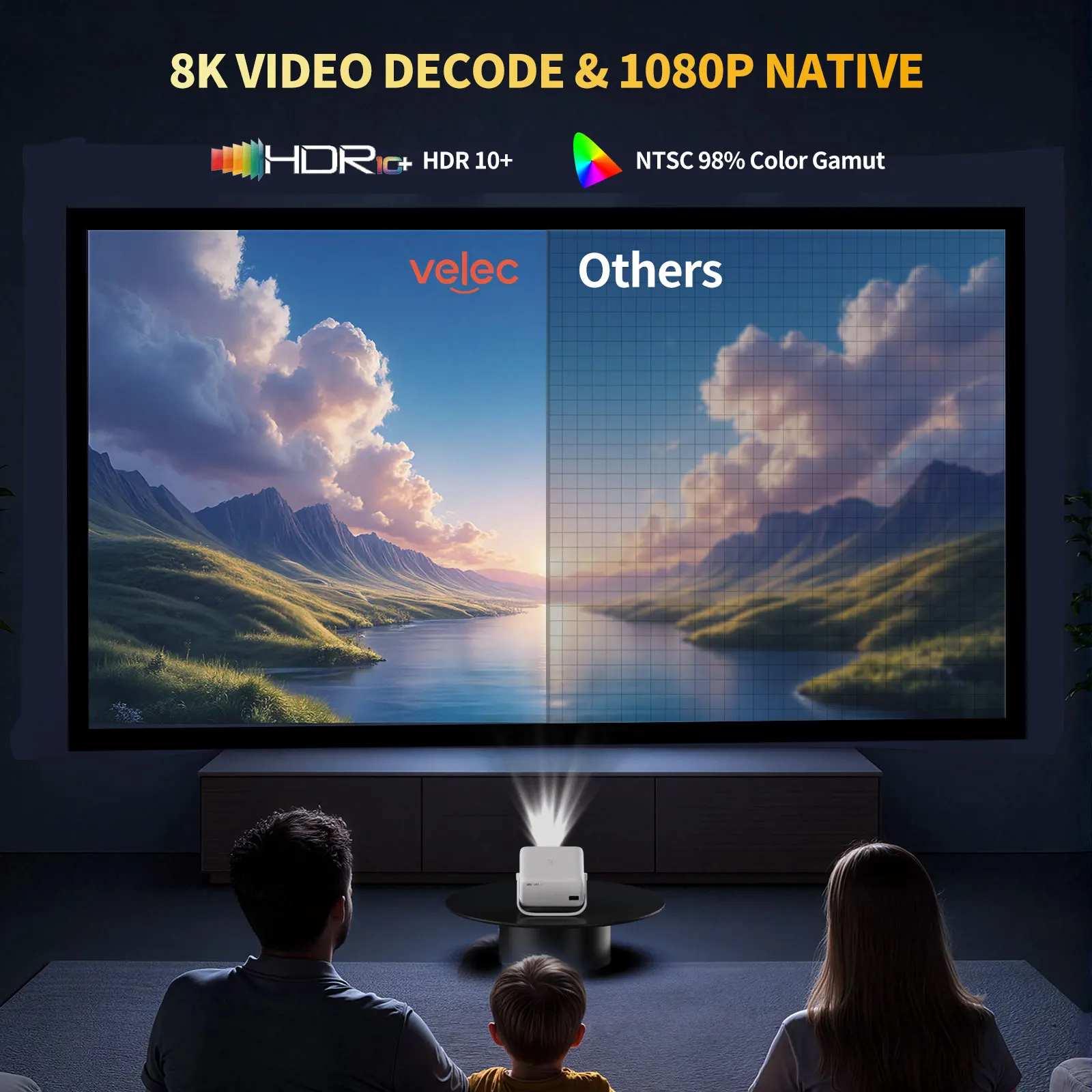 벨렉 8K 비디오 디코딩 프로젝터 TP350 650 ANSI 1080P 자동 초점 안드로이드 14 H726 휴대용 야외 스마트 홈시어터 프로젝터